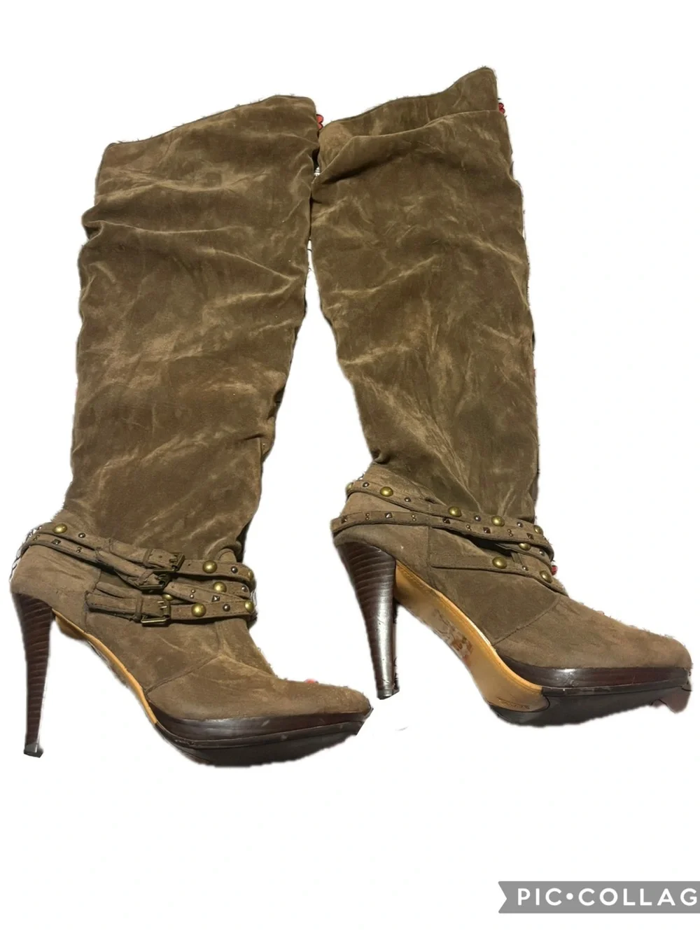 Bakers Olive Brown Suede Over-the-Knee High-Heel Boots